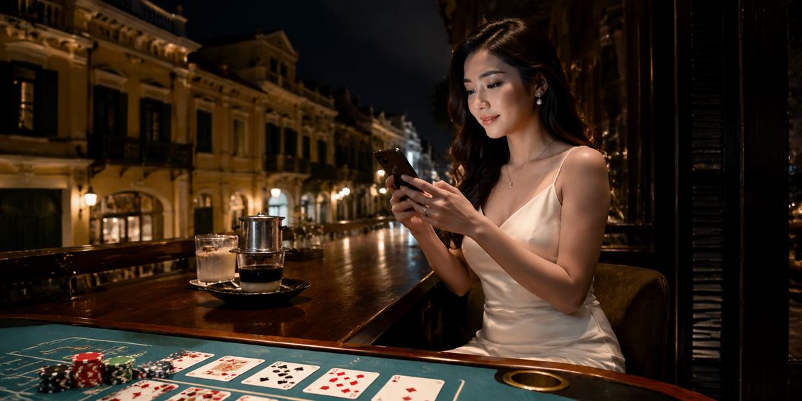 Người dùng tại Hà Nội trải nghiệm baccarat trực tuyến trên máy tính bên ly cà phê buổi tối