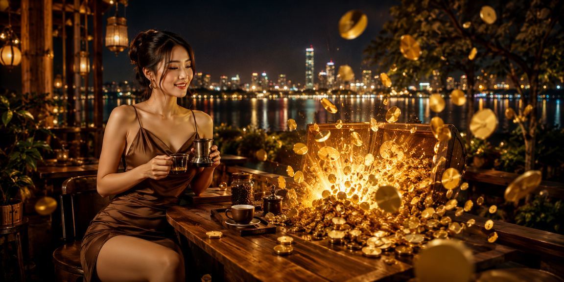 Người dùng tại Hà Nội xem điều khoản và chính sách nền tảng cá cược trên máy tính bên ly cà phê