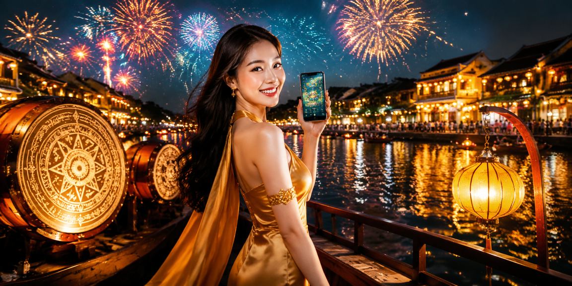 Người dùng trải nghiệm casino trên di động tại phố đèn lồng Hội An về đêm